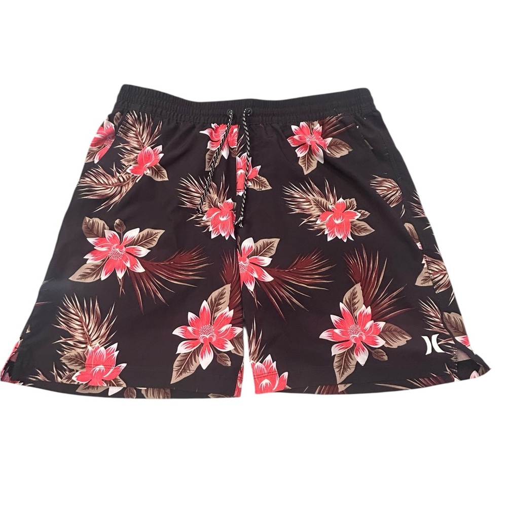 Hurley Men’s Floral Black and‎ Red Tropical Hybrid Swim Board Shorts XL Unlined